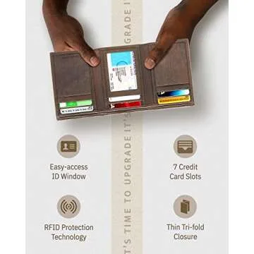 Access Denied Leather Trifold Wallets For Men RFID - Slim Tri Fold Mens Wallet With ID Window Front Pocket Wallet Gifts For Men