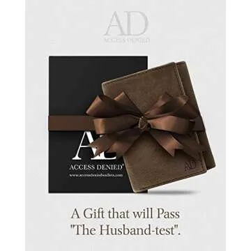 Access Denied Leather Trifold Wallets For Men RFID - Slim Tri Fold Mens Wallet With ID Window Front Pocket Wallet Gifts For Men