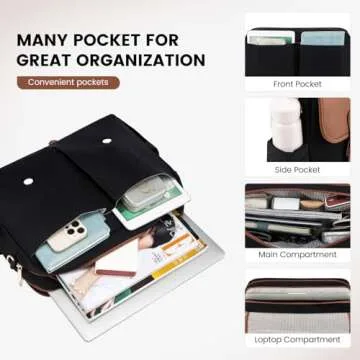 LOVEVOOK Laptop Bag for Women, 15.6 inch Large Capacity Computer Briefcase Case, Crossbody Messenger Shoulder Bag, Office Business Work Tote Bags Purse for Travel Gifts, Brown-black