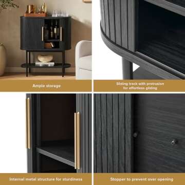 mopio Quin Storage Cabinet, Tambour Fluted Entryway Accent Sofa Tables, Buffet Sideboard with Doors & Shelves, Pantry Coffee Wine Bar Cabinet, Wood Console Table, Mid Century Modern (Black)