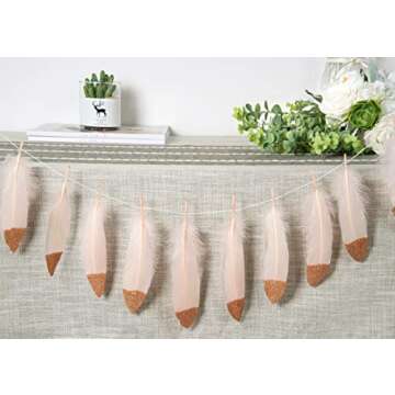 LOVENJOY 15pcs Feather Decoration Garlands Gold Glitter Dipped for Room Teepee Decor, Wedding Nurser...
