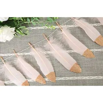 LOVENJOY 15pcs Feather Decoration Garlands Gold Glitter Dipped for Room Teepee Decor, Wedding Nursery Baby Shower