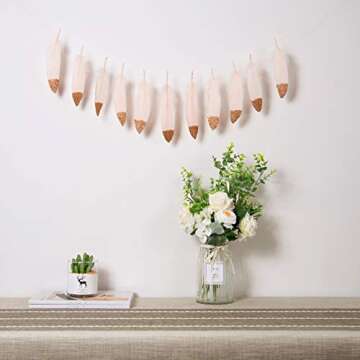LOVENJOY 15pcs Feather Decoration Garlands Gold Glitter Dipped for Room Teepee Decor, Wedding Nursery Baby Shower