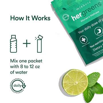 MIXHERS Hergreens - Greens & Veggie Powder - Made from Whole Foods - with Digestive Enzymes & Kale - Nutrition Designed for Women - Support Heart & Liver - 30 Drink Packets - Variety Pack