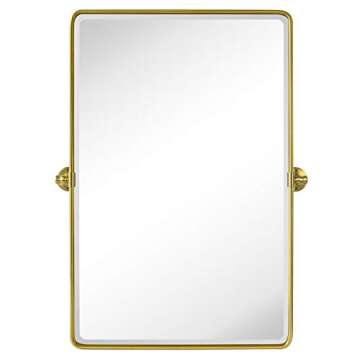 TEHOME 27 x 35'' Gold Pivot Mirror Brushed Champagne Gold Tilt Rectangle Bathroom Mirror Tilting Bev...
