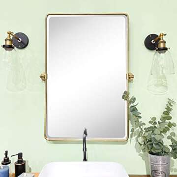 Stylish TEHOME Pivoting Gold Bathroom Mirror 27x35