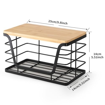 ALOCEO Small Trash Bag Holder with Bamboo Top, Wall Mount Stackable Standard Garbage Bag Dispenser for Laundry Room Organization and Storage