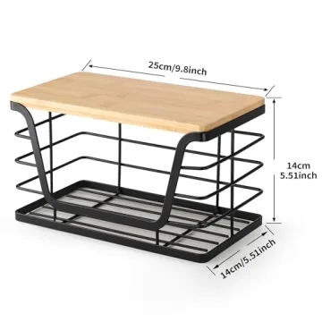 ALOCEO Small Trash Bag Holder with Bamboo Top, Wall Mount Stackable Standard Garbage Bag Dispenser for Laundry Room Organization and Storage