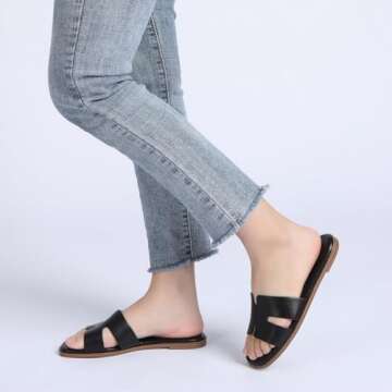 Rihero Women’s Black Flat Sandals for Stylish Summer Comfort