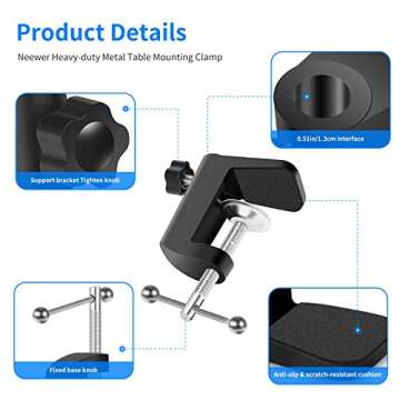 Neewer Heavy-duty Metal Table Mounting Clamp for Microphone Suspension Boom Scissor Arm Stand Holder with Adjustable Positioning Screw, Fits up to 1.77"/4.5cm Desktop Thickness--Black (2 Pack)