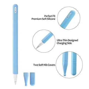KELIFANG Silicone Case for Apple Pencil Pro 2024 & Apple Pencil 2nd Generation, Protective Skin Sleeve Cover Holder Grip and Tip Cap Accessories Compatible with iPad Pro 11 12.9 13 inch, Sky Blue