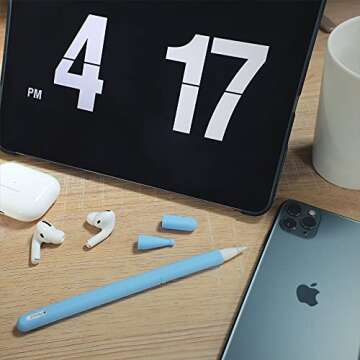 KELIFANG Silicone Case for Apple Pencil Pro 2024 & Apple Pencil 2nd Generation, Protective Skin Sleeve Cover Holder Grip and Tip Cap Accessories Compatible with iPad Pro 11 12.9 13 inch, Sky Blue