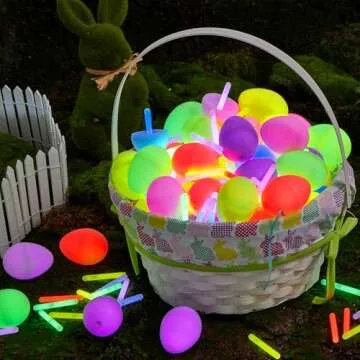 JOYIN 35 Pcs Easter Eggs with 35 Mini Glow Sticks for Kids Glow-In-The-Dark Basket Stuffers Fillers ...