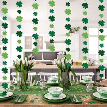 3Pcs Shamrock Garland St. Patrick's Day Garland Decorations,St. Patrick’s Day Shamrock Decorations,St. Patricks Day Decorations,Lucky Clover Green Irish Saint Patty's Day Party Decorations