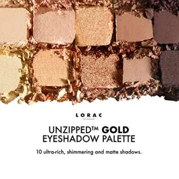 LORAC Unzipped Matte & Glitter Eyeshadow Palette, Gold | Cruelty Free, Gluten Free, Vegan