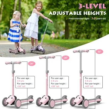 MOUNTALK Kids 3-Wheel Scooter with Light-Up Wheels Pink