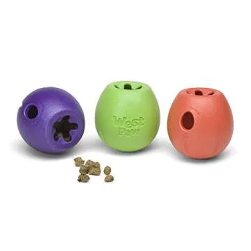 West Paw Zogoflex Rumbl Treat-Dispensing Dog Toy – Interactive Slow-Feeder Chew Toys for Dogs – Dog Enrichment Toy – Dog Toy for Moderate Chewers, Fetch, Catch – Holds Kibble, Treats (Eggplant, Small)