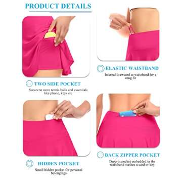 DERCA Pleated Tennis Skirt for Women with Pockets Shorts High Waisted Golf Skirts Workout Running Sports Athletic Skort (Hot Pink,X-Small)