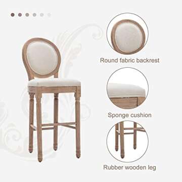 Virabit Counter Height Chairs Set of 4, French Country Bar Stools with Solid Wood Frame and Upholste...