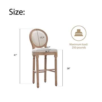 Virabit Counter Height Chairs Set of 4, French Country Bar Stools with Solid Wood Frame and Upholstered Seating, 26 Inch Bar Stools