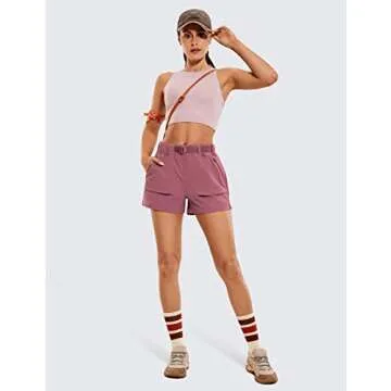 CRZ YOGA Women's Waterproof Stretch Hiking Shorts Mid Rise Summer for Outdoor Golf Workout with Zip Pockets Belt - 3'' Misty Merlot Small