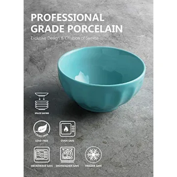 Sweese 106.002 Porcelain Fluted Bowl Set - 26 Ounce for Cereal, Soup - Set of 6, Hot Assorted Colors