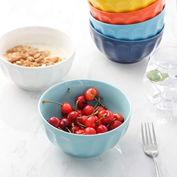 Sweese 106.002 Porcelain Fluted Bowl Set - 26 Ounce for Cereal, Soup - Set of 6, Hot Assorted Colors