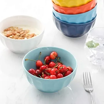 Sweese 106.002 Porcelain Fluted Bowl Set - 26 Ounce for Cereal, Soup - Set of 6, Hot Assorted Colors