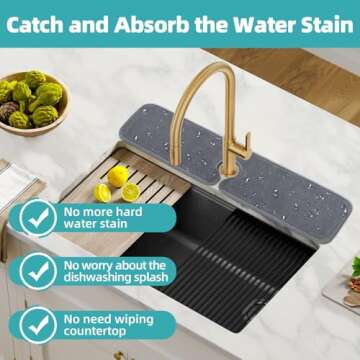 PoYang 2 Pack Faucet Mat for Kitchen Sink Splash Guard Long: Super Absorbent Microfiber Sink Water S...
