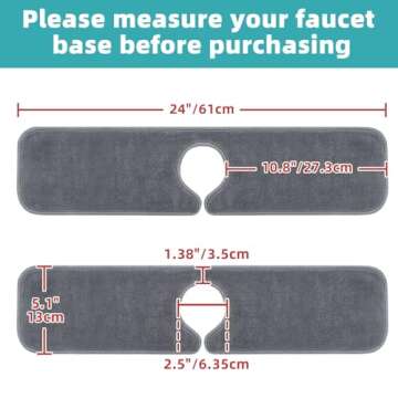 PoYang 2 Pack Faucet Mat for Kitchen Sink Splash Guard Long: Super Absorbent Microfiber Sink Water Splash Guard Behind Kitchen Faucet Mat for Bathroom, RV Protector, Machine Washable 24'' x 5.1''
