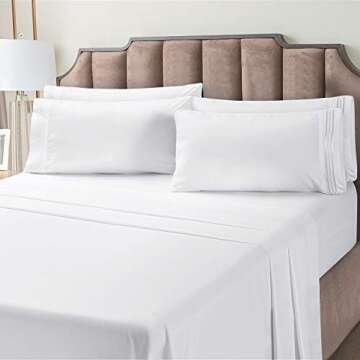BYSURE Hotel Bed Sheets Set with 4 PCS Embroidered Pillowcases(King, Bright White), 15-inch Deep Poc...