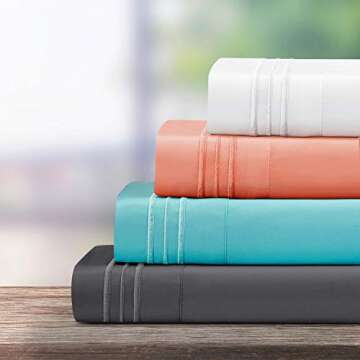 BYSURE Hotel Bed Sheets Set with 4 PCS Embroidered Pillowcases(King, Bright White), 15-inch Deep Pocket Microfiber Sheets, Super Soft Bedding Sets