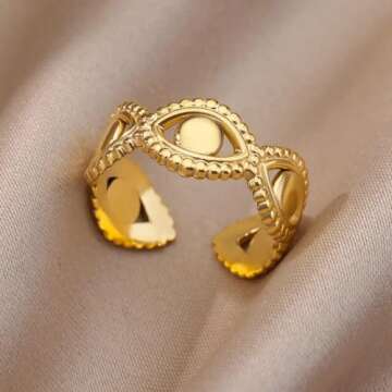 TUHYNTJTS Rings For Women Men Open Adjustable Stainless Steel Ring Trend Lucky Aesthetic Wedding Rin...