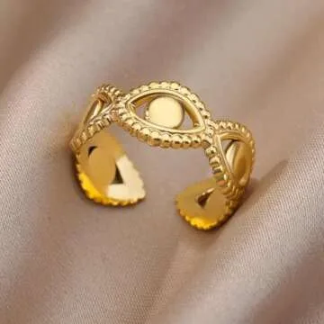 TUHYNTJTS Rings For Women Men Open Adjustable Stainless Steel Ring Trend Lucky Aesthetic Wedding Rin...