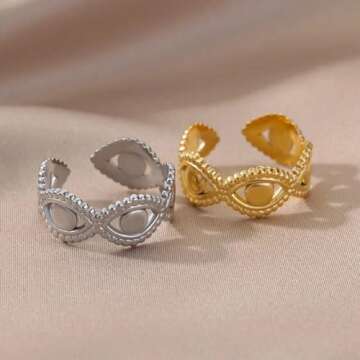 TUHYNTJTS Rings For Women Men Open Adjustable Stainless Steel Ring Trend Lucky Aesthetic Wedding Ring Jewelry Anillos VHM1400