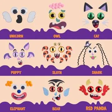 Klever Kits Halloween Pumpkin Painting Decorating Kit for Kids, Art and Craft Party Favors, Halloween Party Games Classroom Activities, DIY Coloring Set with 9 Characters Designs and Realistic Eyes