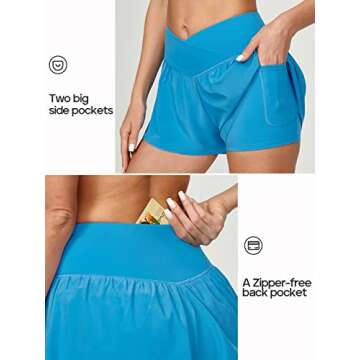 Ewedoos Blue Crossover Flowy Athletic Shorts for Women
