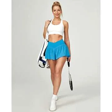 Ewedoos Blue Crossover Flowy Athletic Shorts for Women