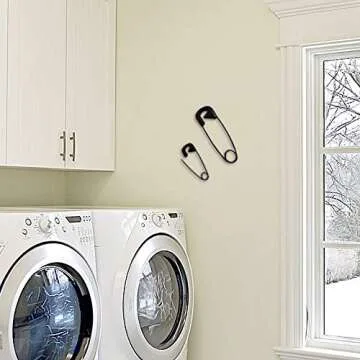 Metal Safety Pins Wall Decor by CYSCOMMA - 3D Safety Pins for Laundry Room Home Wall Decoration - Indoor and Outdoor Wall Sculptures Art – Durable and Easy to Hang Large Safety Pins - Set of 2