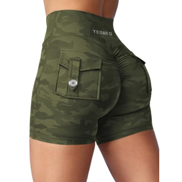 YEOREO Scrunch Workout Shorts with Pockets Charm Gym Biker Shorts for Women High Waisted Yoga Booty ...