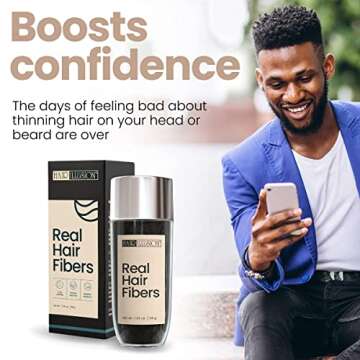 Hair Illusion Black Real Hair Fibers for Thinning Hair - 100% Natural Texture, Non Synthetic Hair Fi...
