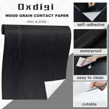 Oxdigi Black Wood Contact Paper - 23.6 x 196 Inches - Self-Adhesive, Removable and Waterproof - Ideal Peel and Stick Wallpaper for Cabinet, Countertop, Desktop, Rental Property, Kitchen