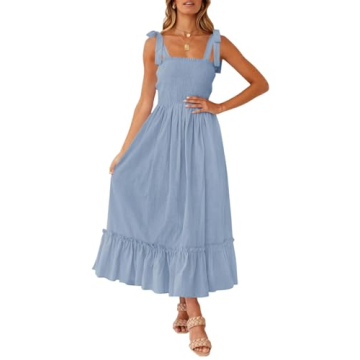 ZESICA Summer Boho Spaghetti Strap Maxi Dress - Blue