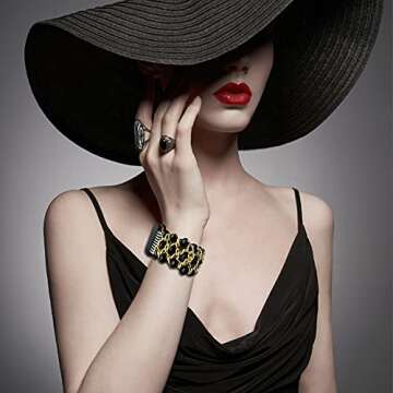 Compatible for Apple Watch Bling Beaded Bracelet Band,Fohuas Luxury Crystal Beads Pearl iWatch 38mm 40mm 41mm 42mm 44mm 45mm Fashion Metal Chain Elastic Stretch Jewelry Bangle Strap for Women Girl