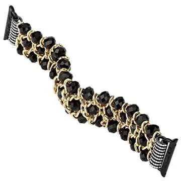 Compatible for Apple Watch Bling Beaded Bracelet Band,Fohuas Luxury Crystal Beads Pearl iWatch 38mm 40mm 41mm 42mm 44mm 45mm Fashion Metal Chain Elastic Stretch Jewelry Bangle Strap for Women Girl