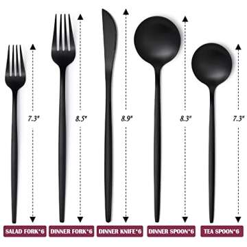 30 Piece Matte Black Silverware Set for 6 | Elegant Stainless Steel Dining Utensils