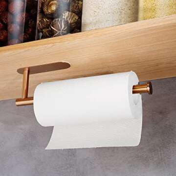 Paper Towel Holders,Paper Towels Rolls - for Kitchen,Paper Towels Bulk- Self-Adhesive Under Cabinet,Both Available in Adhesive and Screws,Stainless Steel Paper Towel Holder(Rose Gold)