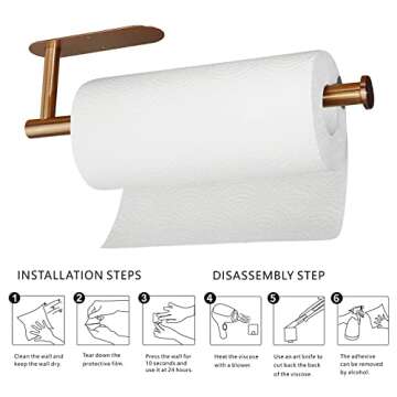 Paper Towel Holders,Paper Towels Rolls - for Kitchen,Paper Towels Bulk- Self-Adhesive Under Cabinet,Both Available in Adhesive and Screws,Stainless Steel Paper Towel Holder(Rose Gold)