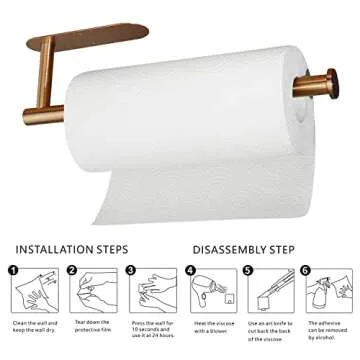 Paper Towel Holders,Paper Towels Rolls - for Kitchen,Paper Towels Bulk- Self-Adhesive Under Cabinet,Both Available in Adhesive and Screws,Stainless Steel Paper Towel Holder(Rose Gold)