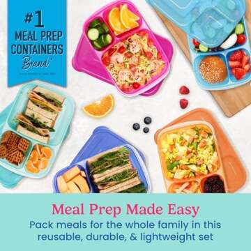 Bentgo Easyboxes - Original Stackable Lunch Boxes - Reusable 3-Compartment Food Containers for Kids ...